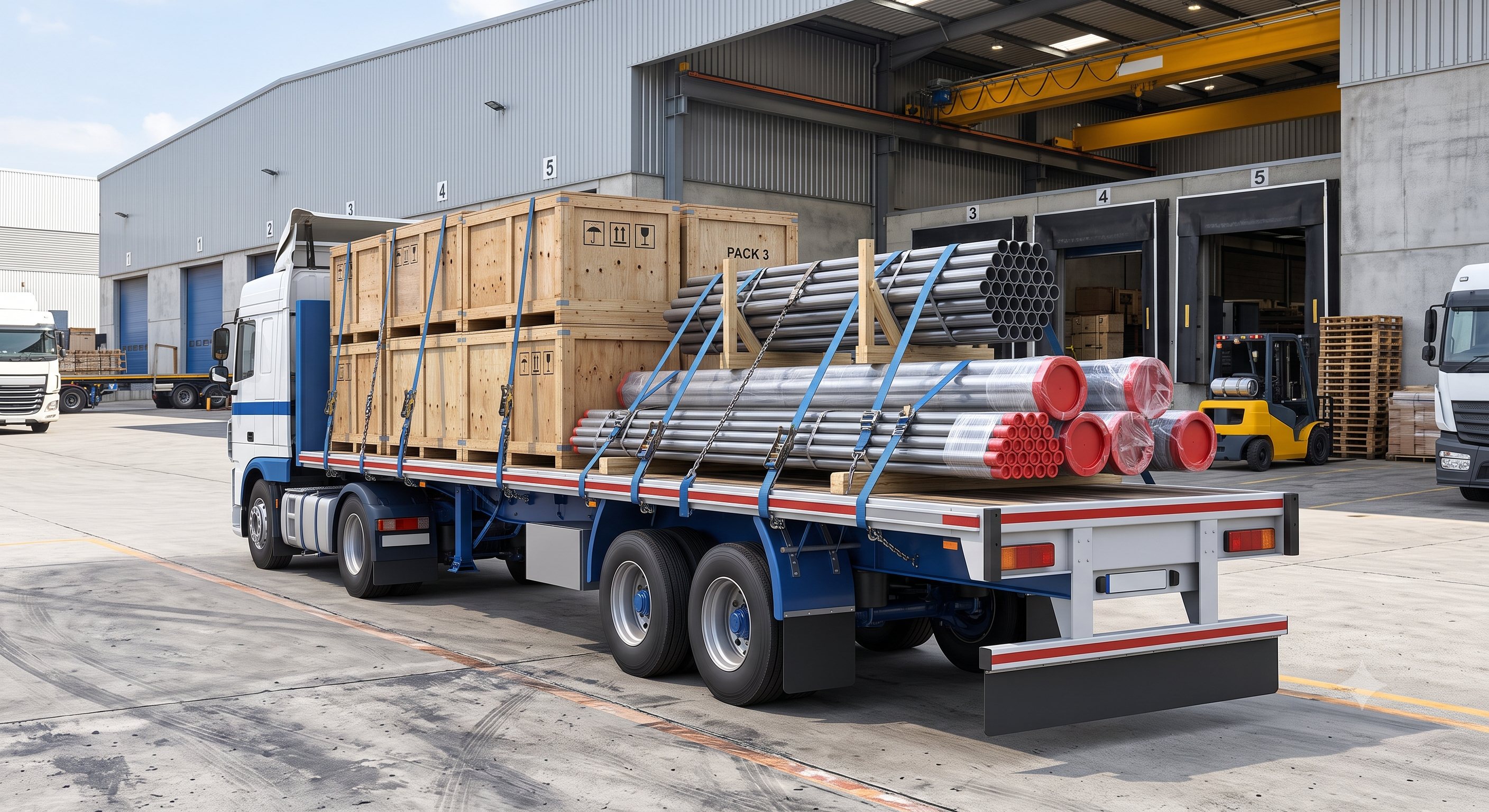 Material loaded and crated for dispatch