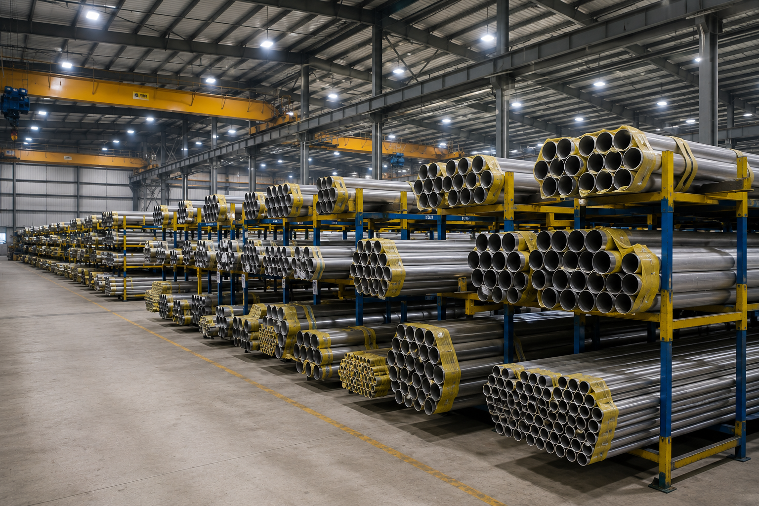 Pipe bundles staged for transport